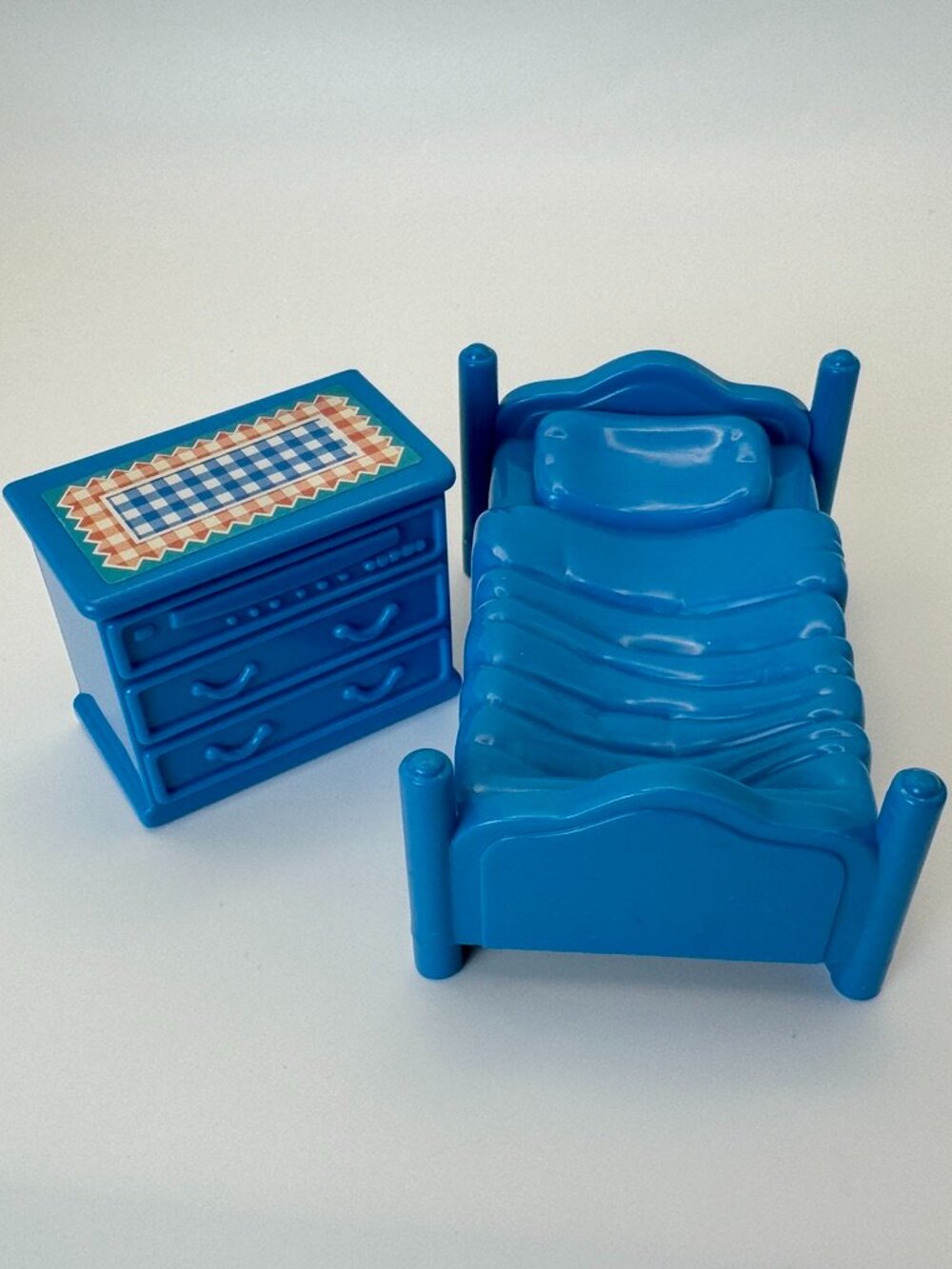 Redbox Dollhouse Furniture Blue SINGLE TWIN BED + DRESSER/NIGHT TABLE